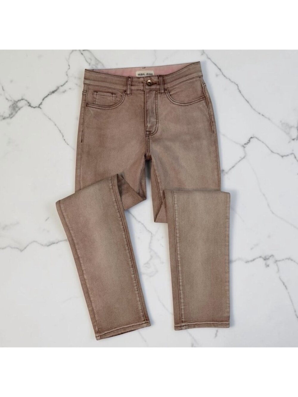 Tribal Jeans Sophia Curvy Straight Leg Size 6 Garment Dyed Cedar Wood 75720-4386
